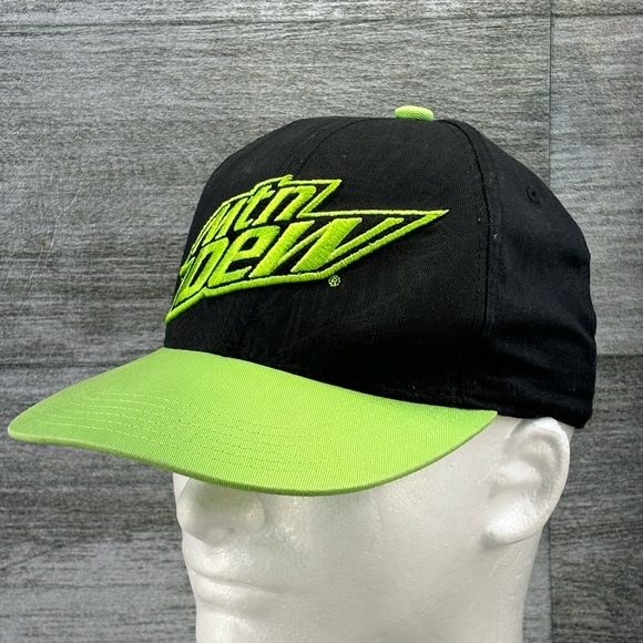 Mountain Dew Logo Adjustable Snapback Youth Hat Cap Black Line Green Pepsi - Picture 1 of 13